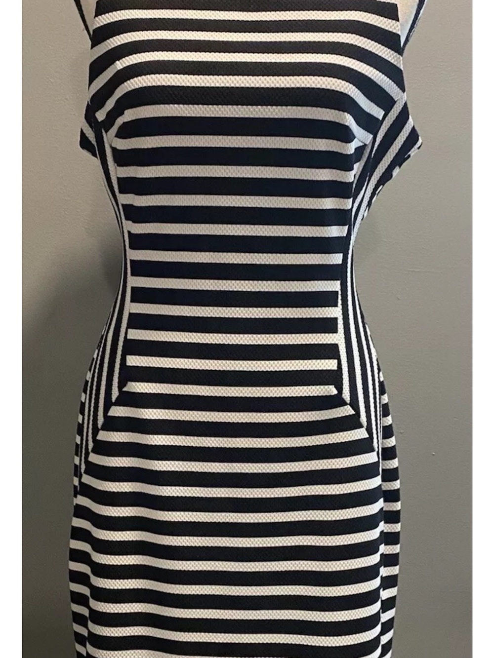 Stunning Orange, Blue & White Striped Dress w/Metal Zipper